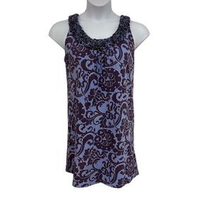 Boden Women's Size Med Sleeveless Floral Print Knee Length Summer Dress Purple